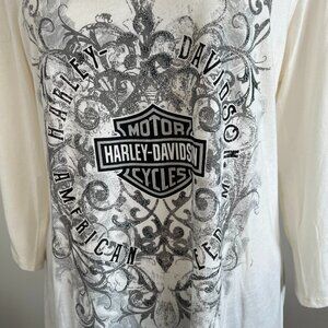 Harley-Davidson Cream American Freedom V-Neck Long Sleeve Top Woman's Size XL